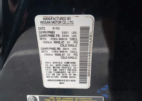 2004 Infiniti Fx35 from USA, damaged, VIN JNRAS08W64X201468